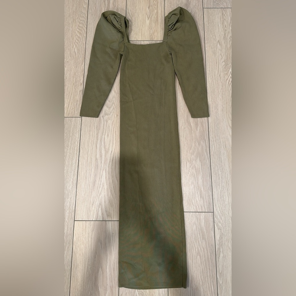 Zara Green Long Sleeve Puff Shoulder Dress
